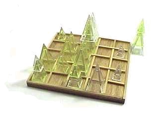 A game in progress. The pieces off the board were sunk.